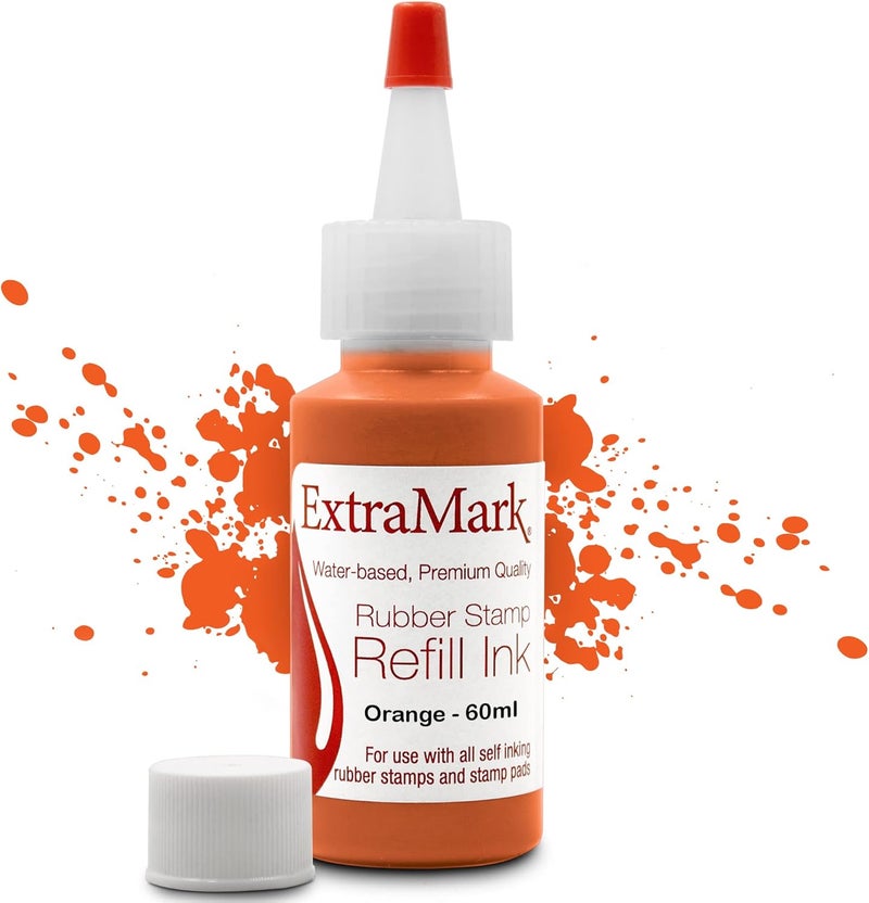 ExtraMark Premium Stamp Refill Ink for Self-Inking Stamps and Stamp Pads, 60 ml, Orange Color Ink. - Image 1